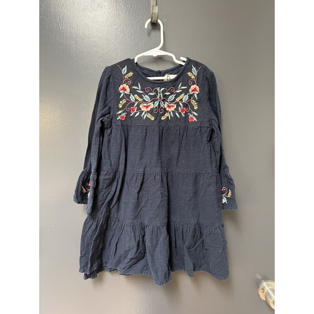 Zara Girls Blue Cotton Embroidered Dress Youth Girls Size 9 / 134
